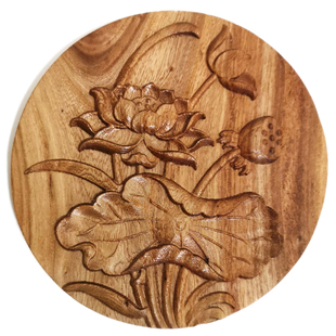 实木木雕花壁画木板装饰画 荷花莲花图案壁挂装饰木艺木贴花 定制