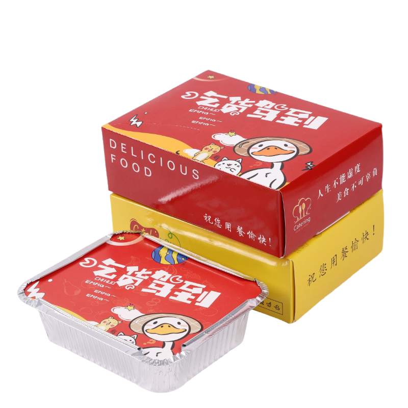 烤鸭打包盒外卖铝箔锡纸盒带盖商用一次性定制北京片皮烤鸭长方形