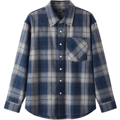 gxg.jeans男装 蓝色格纹简约通勤宽松长袖衬衫上衣男 25年秋新品