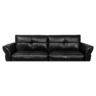 【支吾】黑珍珠皮艺真皮电动沙发客厅直排实木框架黑色轻奢高级感