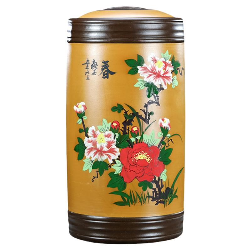 宜兴紫砂茶叶罐彩绘春夏秋冬23