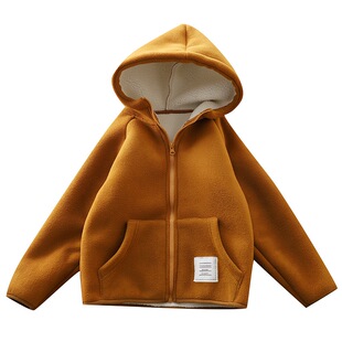 儿童加绒外套2026新款加厚连帽休闲卫衣中大童新年拜年加绒外套潮