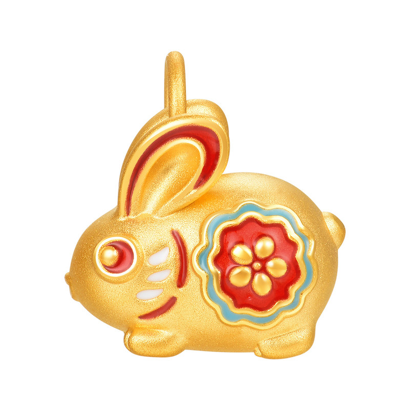 明牌珠宝灯彩系列硬金鱼灯吊坠 黄金花灯瑞兔足金转运珠ASY0747