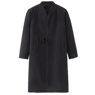 原创中式男士文艺休闲棉衣外套冬季加厚保暖亚麻长袍宽松长款棉袄