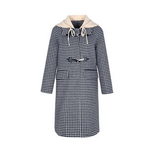 郁香菲千鸟格毛呢外套女气质通勤冬季时尚可拆卸针织连帽呢子大衣