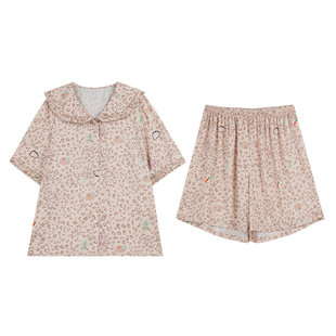 ALINDM大码微胖mm200斤娃娃领短袖睡衣女款夏冰丝凉感家居服套装