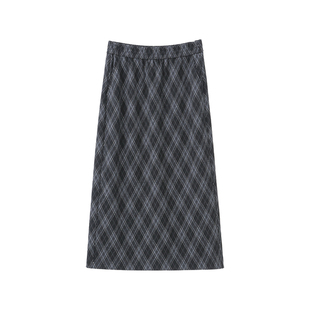 李子木先生休闲复古格子毛呢半身裙女新款A字松紧腰中长显瘦半裙