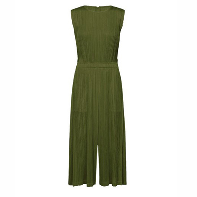 三宅褶皱pleated纯色无袖连身裤