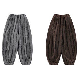 幼悠男童加绒加厚深浅交织条纹束脚裤冬季柔软亲肤宽松休闲裤子潮