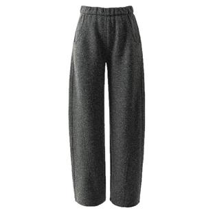 时尚老钱风灰色毛呢阔腿裤女2025新款冬季羊毛裤子休闲女裤弯刀裤