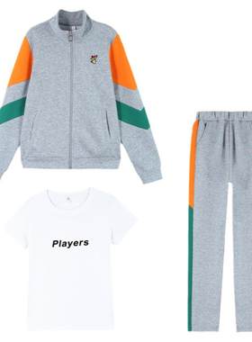 公鸡卫衣撞色运动服三件套装
