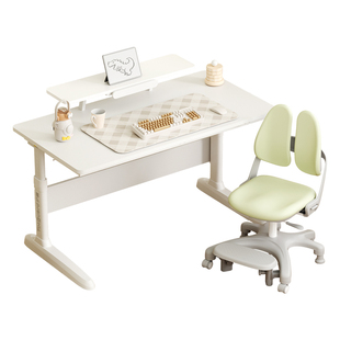 护童实木儿童学习桌可调节书桌小学生家用桌椅套装可升降大白桌