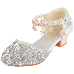 女童高跟鞋公主钢琴礼服皮鞋儿童舞台表演鞋中大童模特走秀水晶鞋