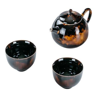 容山堂陶瓷玳瑁釉一壶两杯