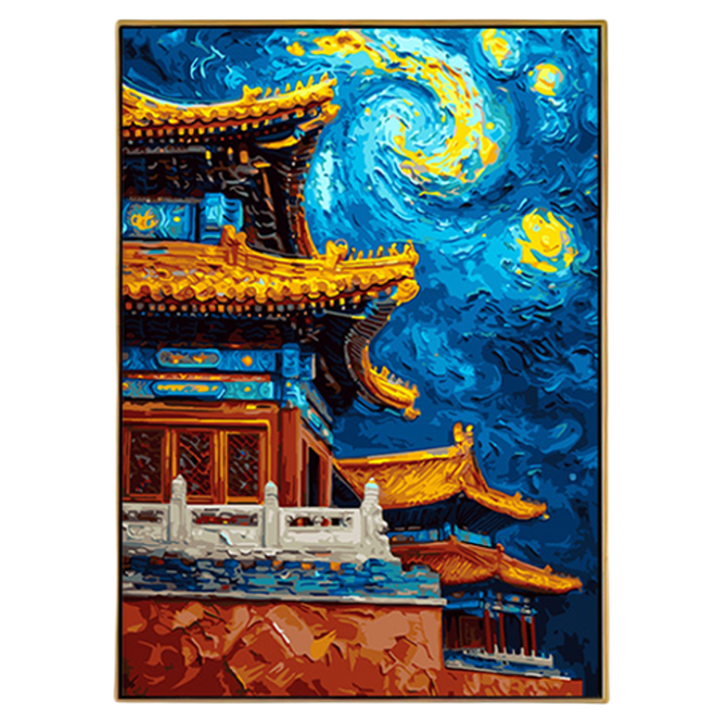自油自画DIY数字油画故宫星月夜