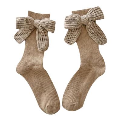 可拆卸蝴蝶结羊绒小腿袜子女