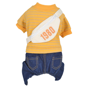 狗狗衣服春秋款挎包背包牛仔背带裤四脚棉卫衣泰迪小型犬宠物衣服