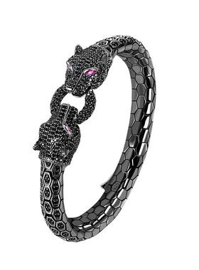 925银黑豹手链男女镶嵌手镯