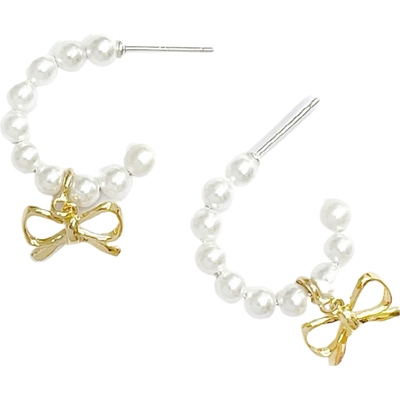 【折扣】NUMBERING 女黄铜镀14K金珍珠蝴蝶结耳环