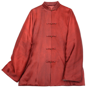 菲伊唐真丝素缎脏染冬棉衣女上衣新中式复古改良唐装女夹棉服外套