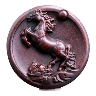 小叶紫檀生肖马到成功木质吊坠男女款平安扣项链属马车挂件钥匙扣