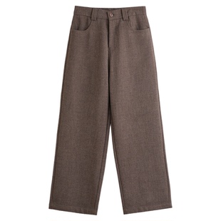 秋冬高腰直筒长裤老钱风复古肌理垂感百搭通勤简约休闲西裤