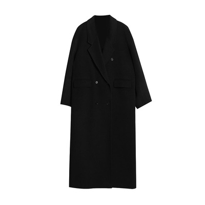 洛边 纯色既是经典 纯手工缝制100绵羊毛双面呢大衣冬季新款外套