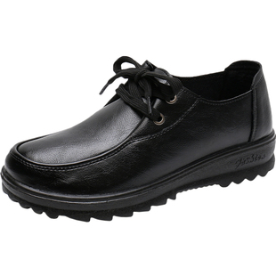 肯德基工作鞋女舒适柔软防滑酒店餐厅厨房皮鞋妈妈单鞋平底不掉色