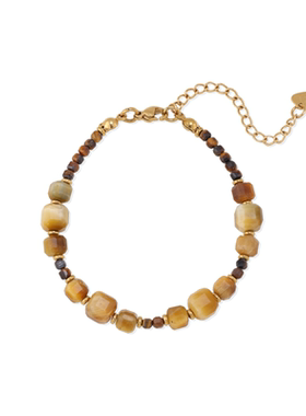 LARAINE YIN原创复古棕色手工串珠手链个性叠戴虎眼石手串