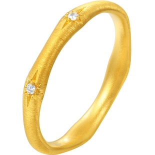 潮宏基繁星黄金钻石戒指足金戒圈古法拉丝六芒星时尚镶嵌点钻礼物