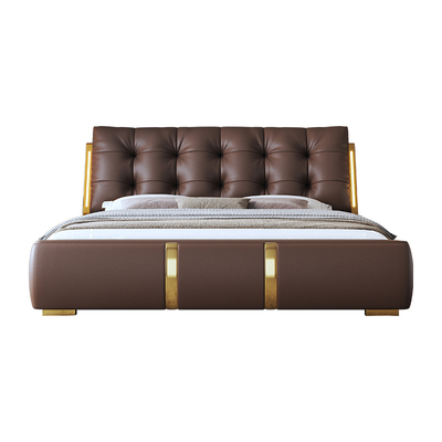 现代简约真皮床1.8米双人主卧床1.5米单人次卧床储物高箱床皮艺床