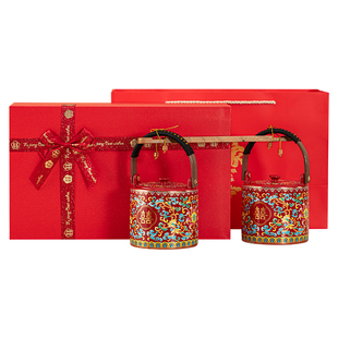 唐呈女方陪嫁子孙桶一对结婚红色陶瓷喜桶套装婚房喜庆送新娘礼物