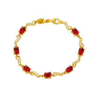 宝石奢华气质手链女百搭越南沙金红绿宝石首饰品送礼佳选久不褪色