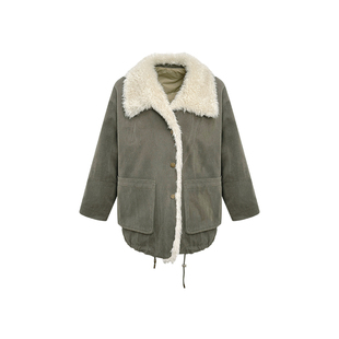 NAZ那子大码冬季环保毛毛拼接胖mm时尚保暖派克羽绒内里牛仔外套