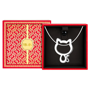 隐形鱼线项链猫咪小猫999足银999纯银吊坠女款女士女轻奢小众首饰