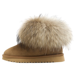 F21狐狸毛牛皮雪地靴女款2025新款冬季保暖加绒皮毛一体毛毛棉鞋