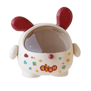 新年创意收纳盒可爱兔耳马年桌面摆件防尘翻盖收纳玩具零食多巴胺