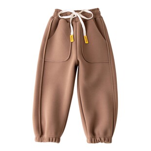 春装外穿男童女童休闲裤洋气儿童薄绒一体秋冬宝宝加绒运动长裤子
