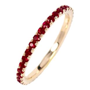 加大厚实18K玫瑰金天然鸽血红宝石满圈排戒 彩金正红色尾戒指环女