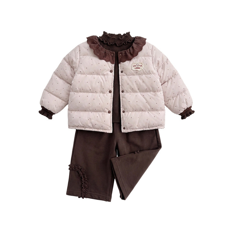 女童冬季波点羽绒服休闲裤三件套