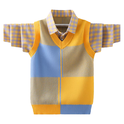 假两件毛衣针织衫纯棉假两件拼色