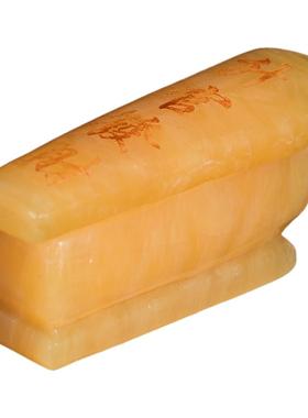 新天然黄玉小棺材摆件小寿棺礼物手工石材办公室工艺品手把件摆件