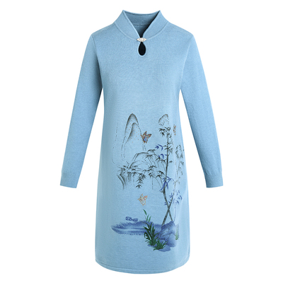 妈妈装毛衣旗袍打底衫40岁50女上衣中老年女装秋冬大码连衣裙气质