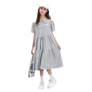 女童连衣裙POLO领儿童裙子初中生2026新款夏装中大童学院风连衣裙