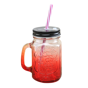 公鸡杯奶茶杯把手杯牛奶沙冰杯带吸管的杯子成人玻璃带盖柠檬水杯