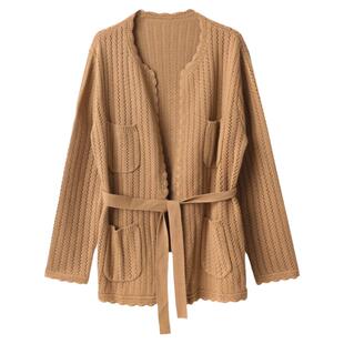 法奢慵懒系！巴黎走秀款山羊绒针织轻镂空女士宽松羊绒开衫KAKA特