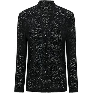 COCOBELLA优雅微透视镂空蕾丝衬衫女深V领长袖针织衫NLC55-2