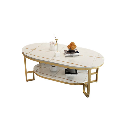 岩板茶几客厅家用北欧轻奢现代简约意式小户型双层椭圆形茶几桌子