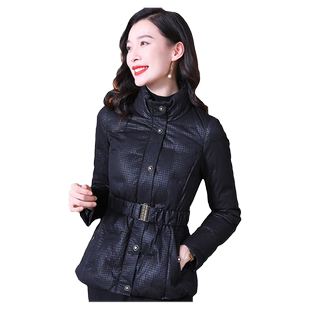 羽绒服女短款2025冬季新款黑色千鸟格子修身显瘦白鸭绒保暖冬外套