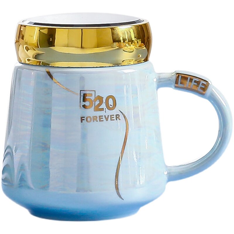 北欧陶瓷水杯带盖马克杯潮流情侣喝水杯520 1314一对学生杯大容量